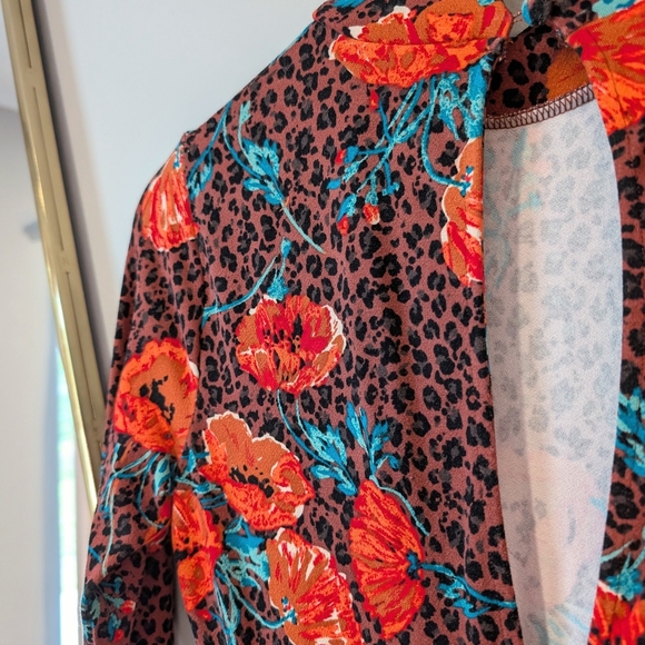 Free People Red and Black Sheath Dress with Bishop Sleeves - Picture 7 of 12